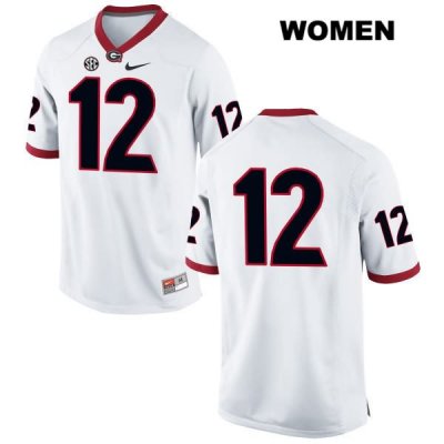 Women's Georgia Bulldogs NCAA #12 Tommy Bush Nike Stitched White Authentic No Name College Football Jersey BHV3454IF